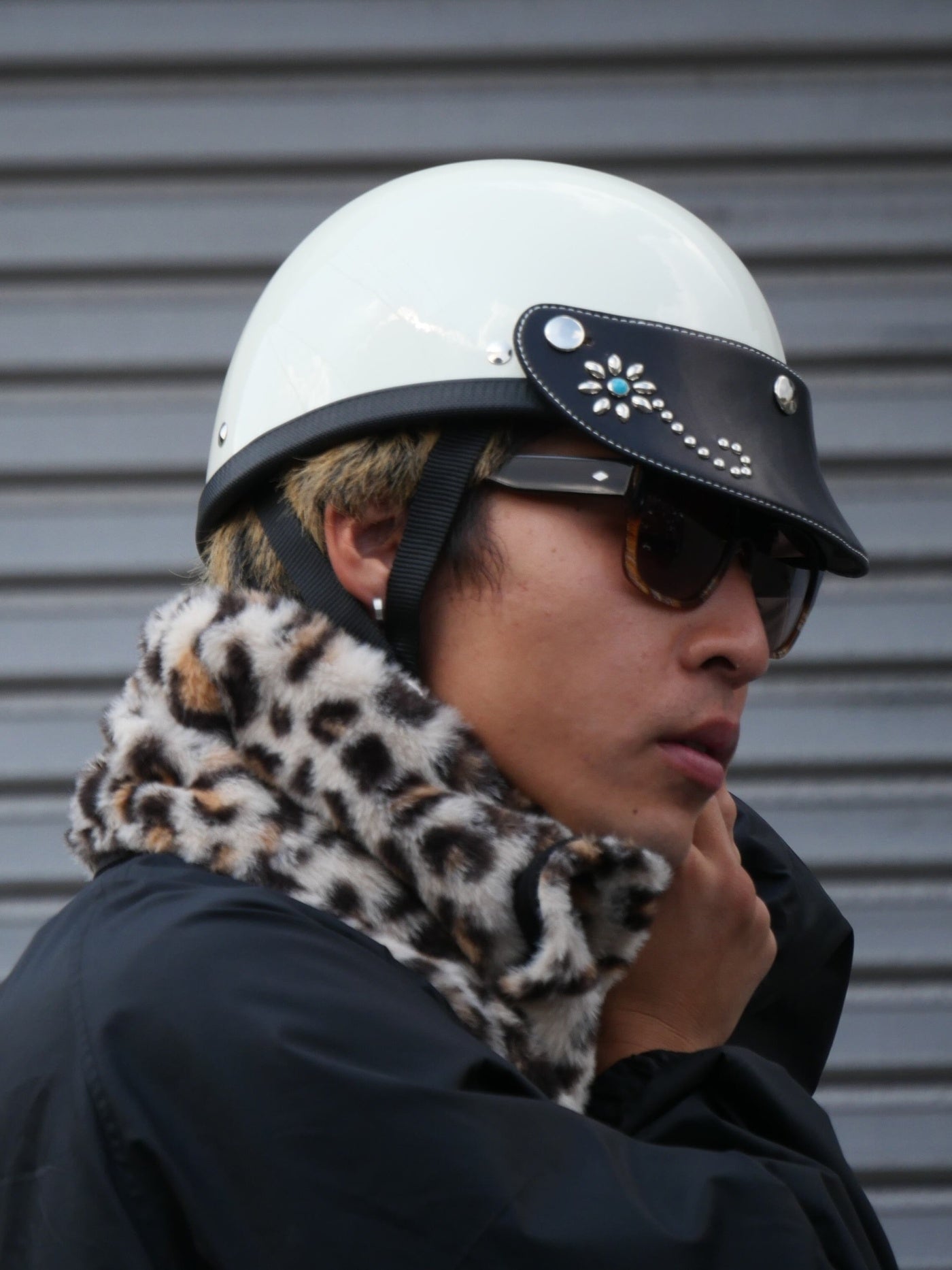 Flower Studs Leather Visor for TT&CO. - Silver